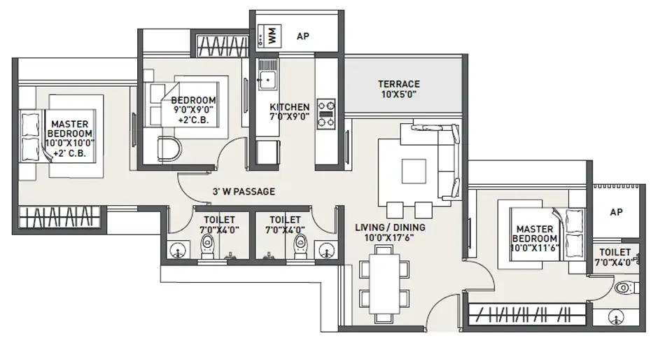 Raunak Earth Park 1 BHK floor plan, Kalyan West