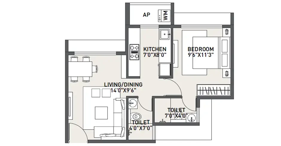 Raunak Earth Park 2 BHK floor plan, Kalyan West