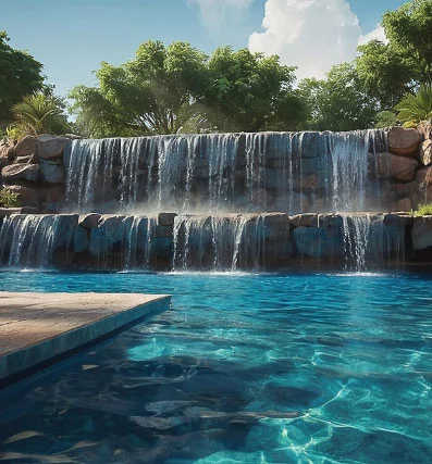 Rock waterfall feature at Raunak Earth Park